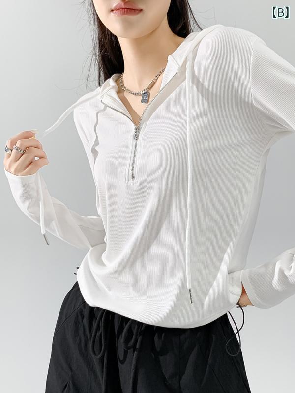長袖Tシャツ レディース パーカー風 プルオーバー フード付き トップス カットソー...