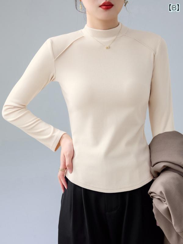 長袖カットソー レディース トップス 保暖インナー 暖暖衣 加厚素材 ハイネック 無...
