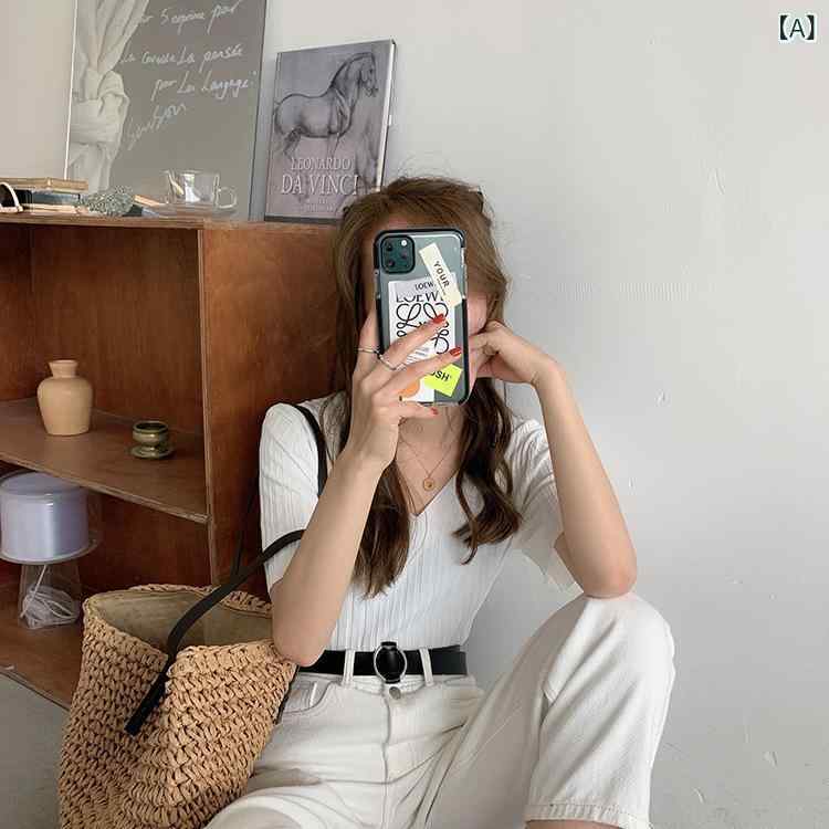 Rakuten - ニットソー レディース 半袖 Tシャツ カットソー Vネック 無地 薄手 トップス カジュアル インナー 重ね着 シンプル おしゃれ 着回し力 伸縮性 通気性 柔らかい 肌触り 爽やか 夏服 通学 通勤