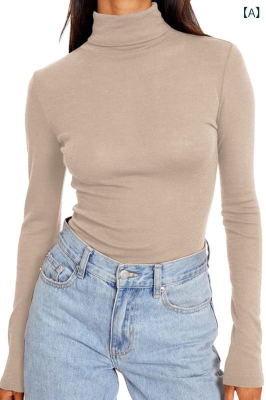 長袖Tシャツ レディース インナー ハイネック カットソー スリムフィット コットン...