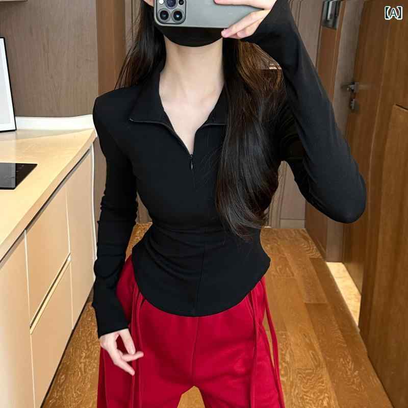 Tシャツ レディース 長袖 カットソー ポロシャツ 翻領 トップス スリムフィット ストレッチ素材 重ね着 インナーウェア 無地 伸縮性抜群 動きやすい シンプル スタイルアップ 着回し カジュアル 春秋