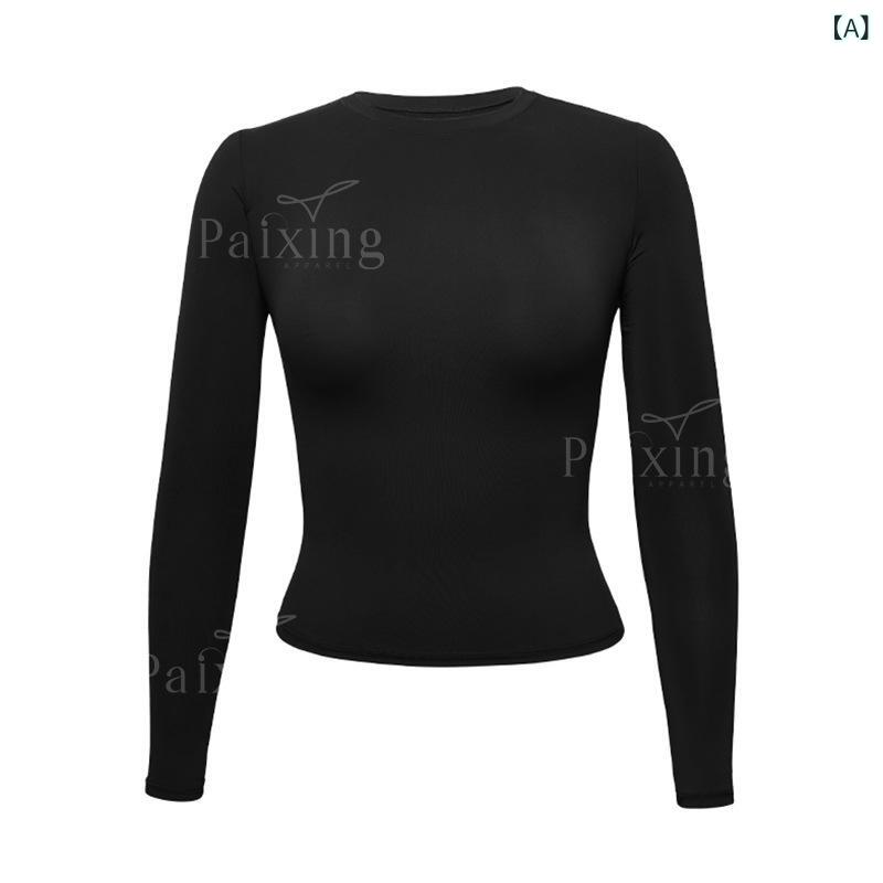 長袖Tシャツ レディース カットソー 無地 トップス ラウンドネック タイト スリム フィット ストレッチ素材 薄手 インナー 重ね着 伸縮性があり動きやすい 秋服 カジュアル デイリーウェア シンプル 普段着 着回し力