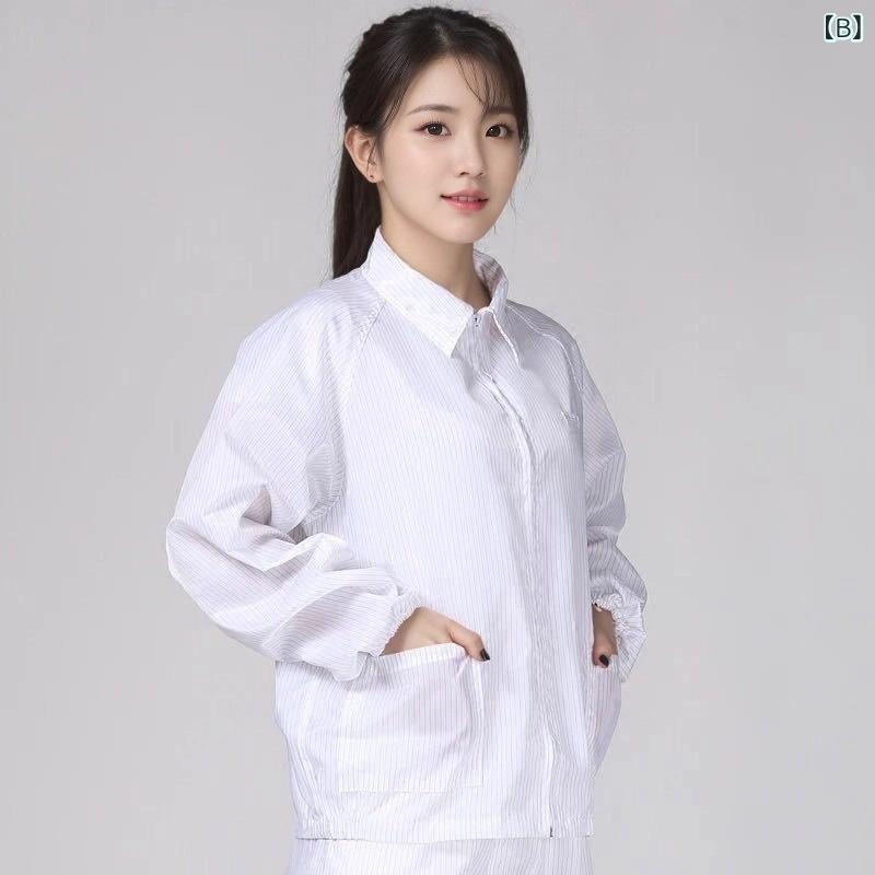 作業服 男女兼用 静電防止ジャケット 帯電防止上衣 電子工場 無塵服 ラボ用 作業着...