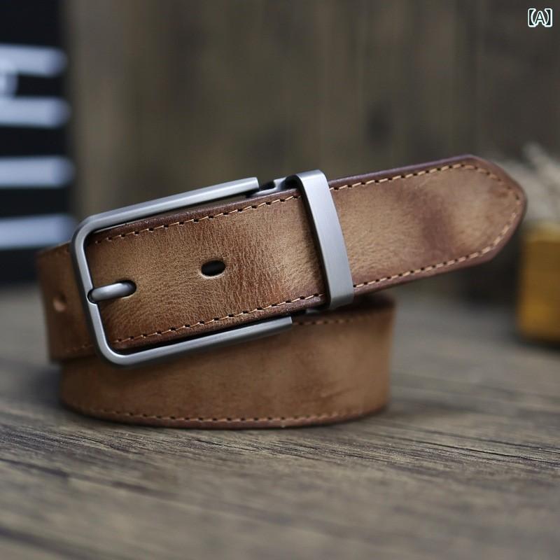 ベルト メンズ 革レザー 牛革素材 ピンバックル シンプル ヴィンテージ風 工装褲 調整可能 ベルト穴あり 丈夫で使いやすい カジュアル ビジネス 通勤 通学 父の日 ギフト 誕生日 プレゼント