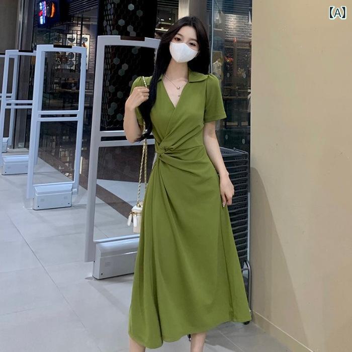 樂天商城 - ワンピース レディース ポロ襟 ロング丈 長袖 無地 スリット入り 襟付き 性 ウエストシェイプ すっきり見せ 着痩せ 動きやすい 普段使い お出かけ 通勤 オフィス 通学 デイリーウェア 体型カバー 清楚 カジュアル