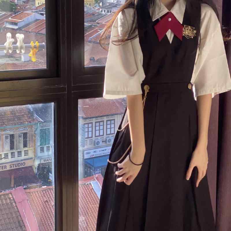 樂天商城 - ワンピース レディース ジャンパースカート プリーツスカート ノースリーブ Vネック Aライン ひざ丈 レイヤード 重ね着 調整可能 シンプル 無地 秋冬 通学 通勤 動きやすい 膝丈 おしゃれ かわいい