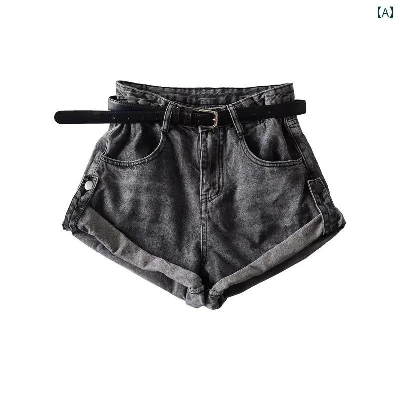 ショートパンツ レディース デニムパンツ ハイウエスト サイドボタン ロールアップ ワイドパンツ 美脚見せ ゆったりサイズ 体型カバー 着回し 普段着 通学 アウトドア 動きやすい