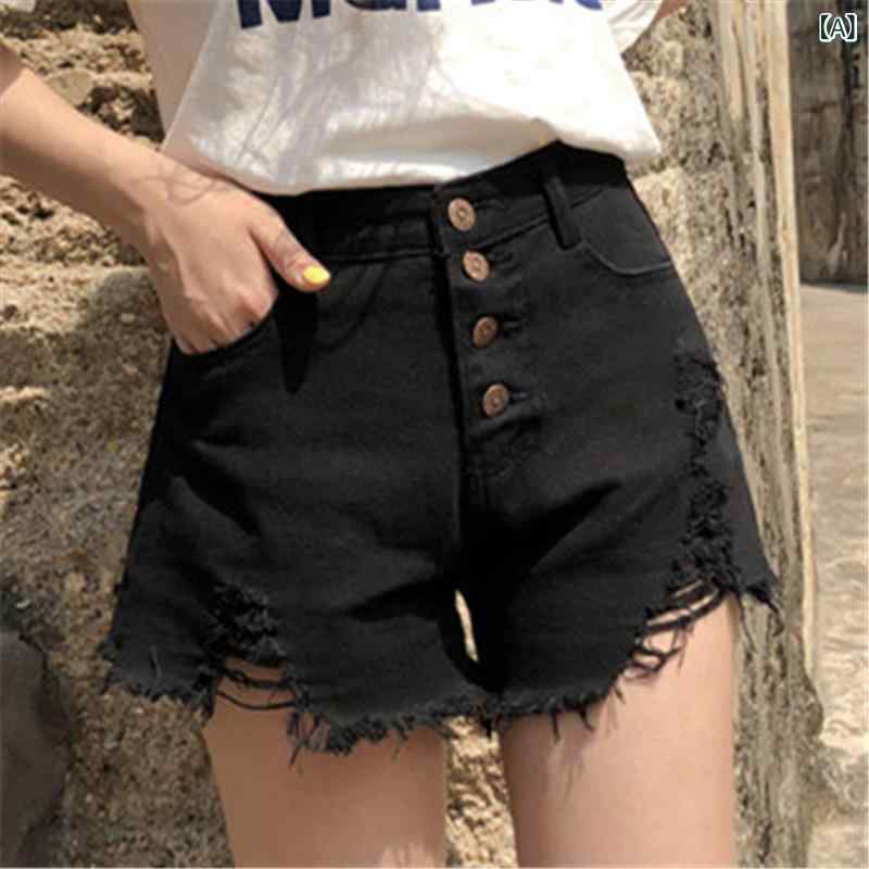 乐天商城 - ショートパンツ レディース ハイウエスト デニム ショートパンツ Aライン ワイドレッグ 裾広がり コットン混 シンプル カジュアル 夏用 短パン ショーパン 動きやすい 無地 脚長効果 ボトムス 通勤 通学 普段着