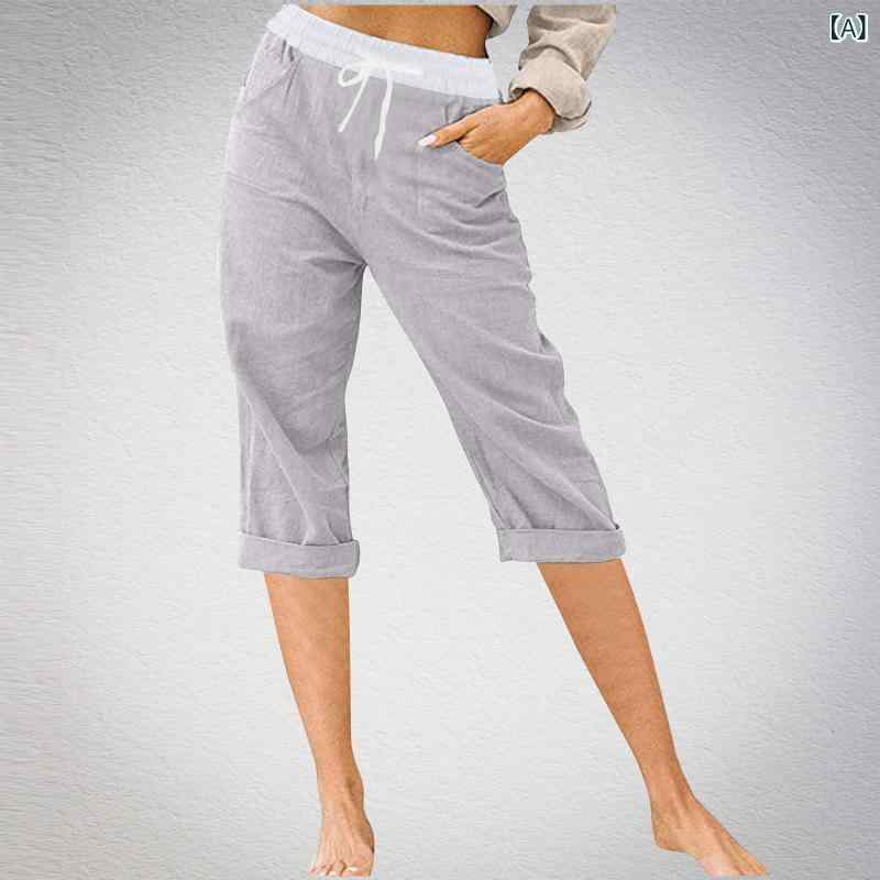 ロングパンツ レディース 綿麻パンツ ワイドパンツ 七分丈 ウエストゴム リネン混 ...