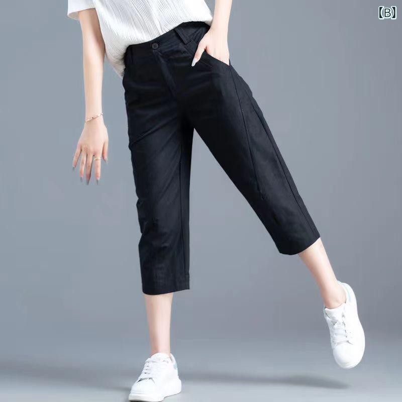 パンツ レディース 七分丈 クロップドパンツ 綿麻混 ワイドパンツ サルエルパンツ ...