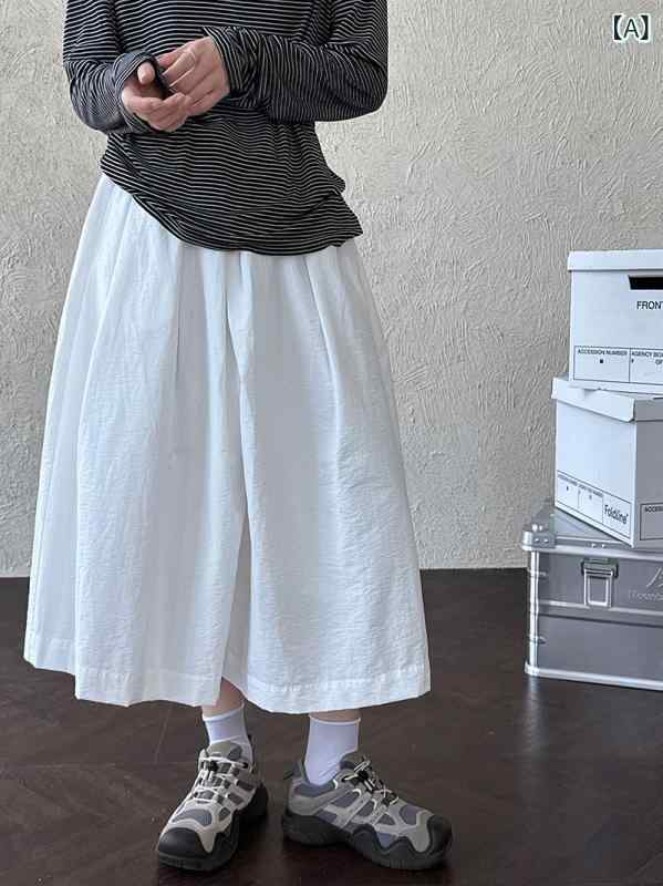 ワイドパンツ レディース 七分丈パンツ ガウチョパンツ Aライン 褶皺加工 体型カバ...