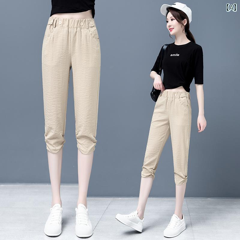 ショートパンツ レディース 七分丈 クロップドパンツ 綿麻混 涼しい 接触冷感 薄手...