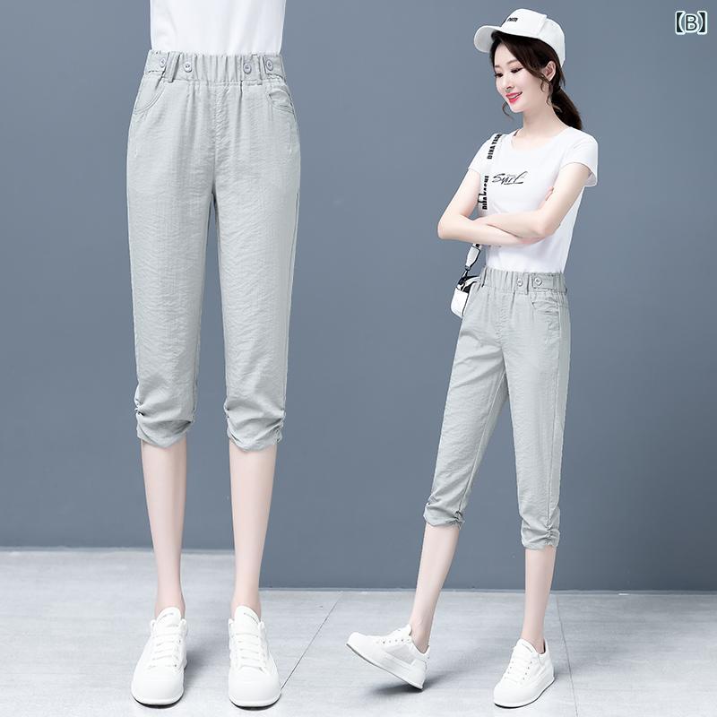 ショートパンツ レディース 七分丈 クロップドパンツ 綿麻混 涼しい 接触冷感 薄手...