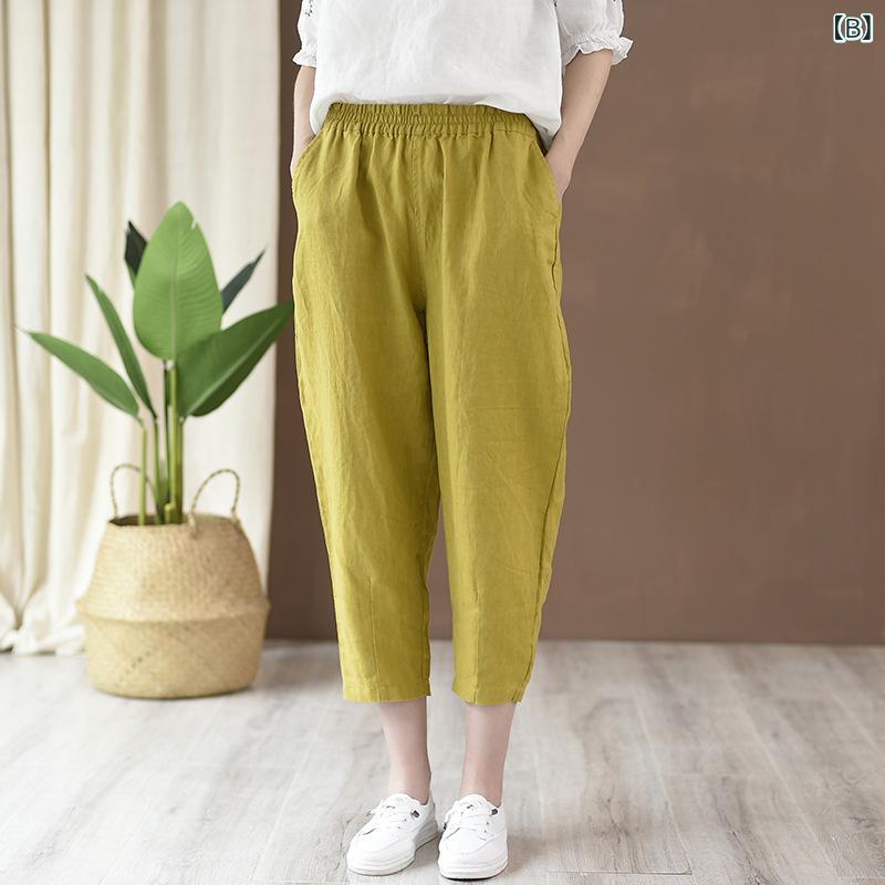 パンツ レディース サルエルパンツ 七分丈 コットンリネン素材 亜麻 薄手 テーパー...