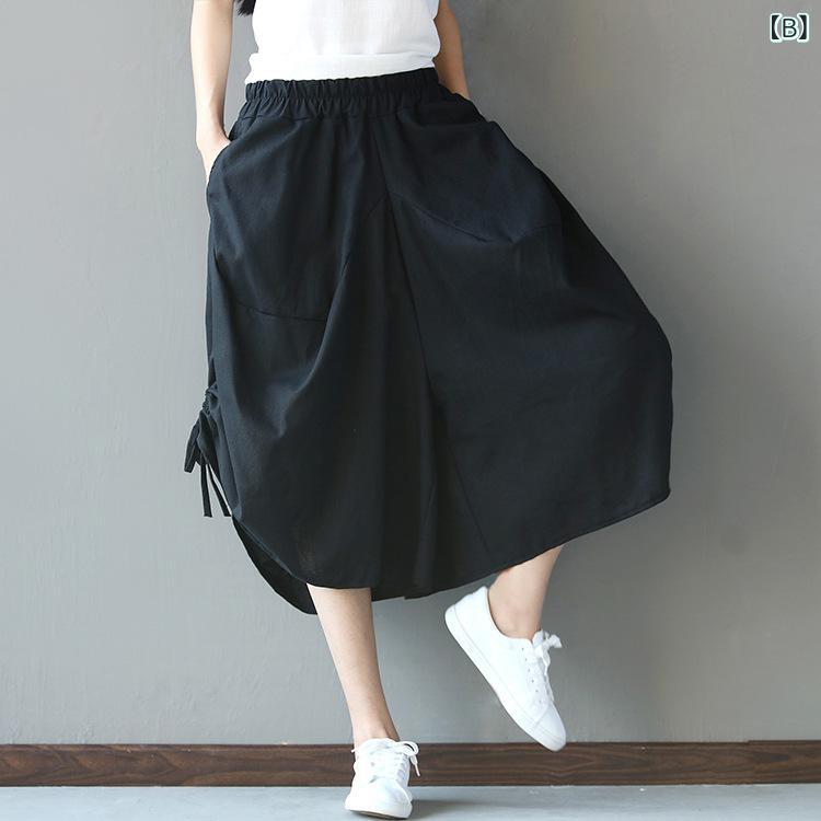 ワイドパンツ レディース 7分丈 クロップドパンツ ボトムス ウエストゴム 調整紐付...