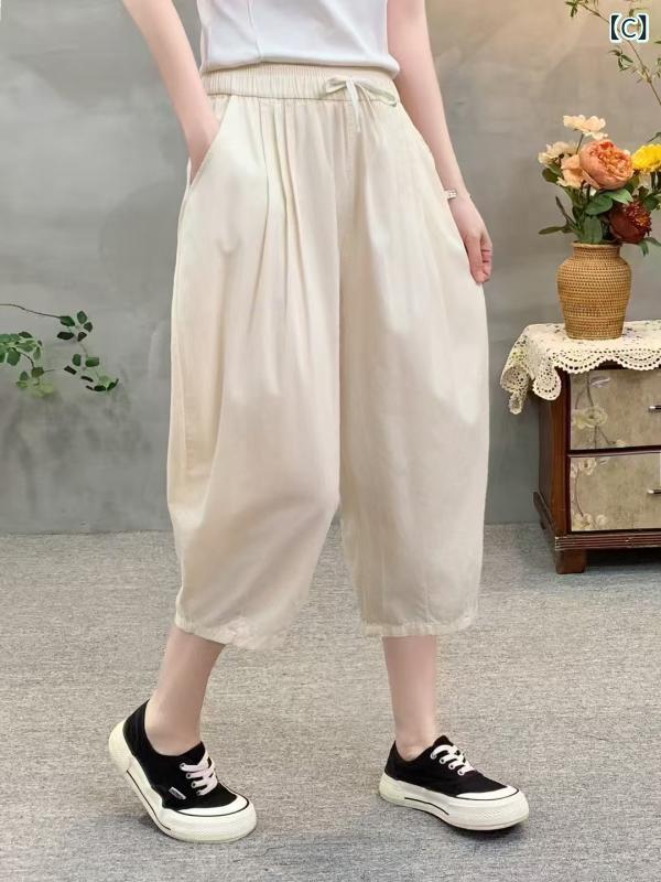 サルエルパンツ レディース ハーフパンツ コットン混 カジュアル テーパードパンツ...