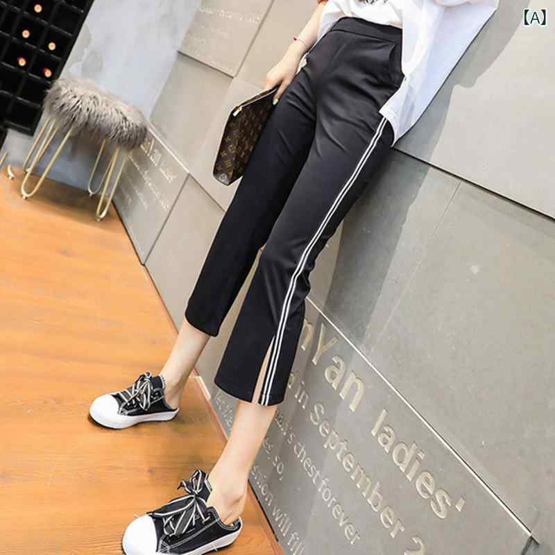 ロングパンツ レディース 速干パンツ 八分丈 微喇シルエット ストレッチ素材 接触...