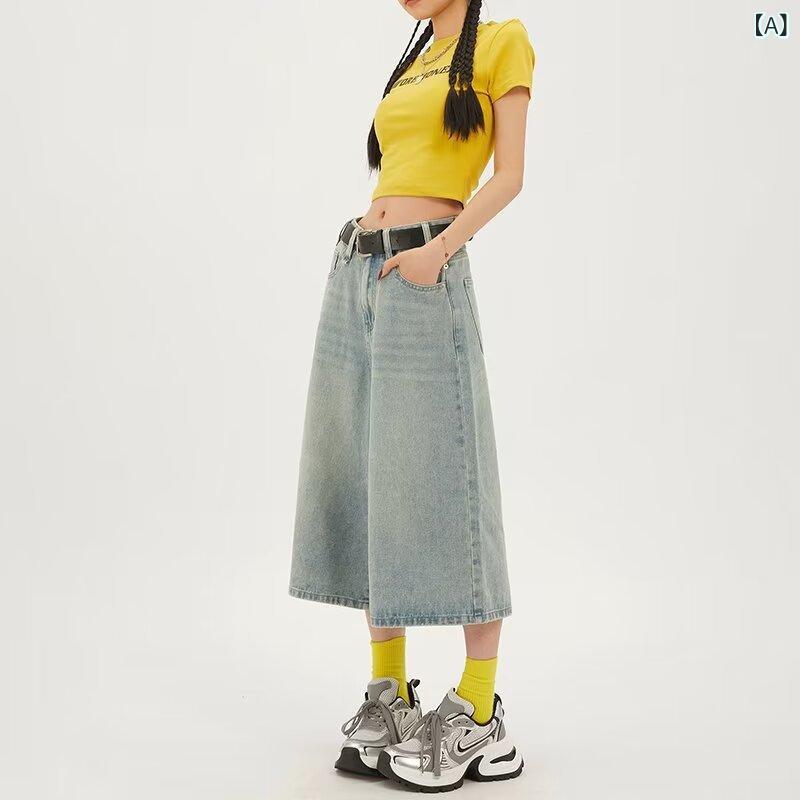 ショートパンツ レディース デニムパンツ ハイウエスト ストレートパンツ 7分丈 ワ...