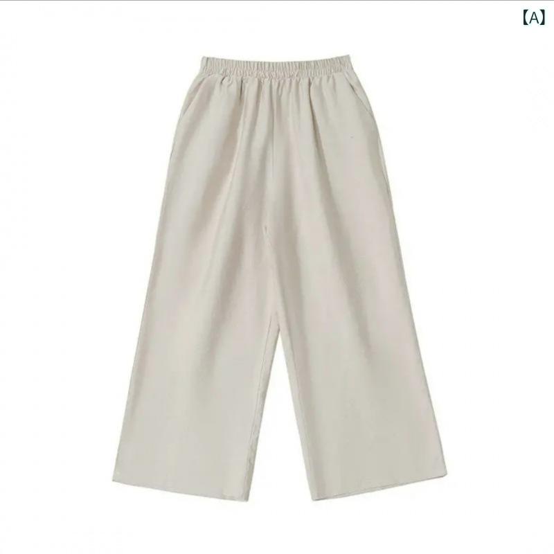 パンツ レディース クロップド丈 リネン混 ワイドパンツ 七分丈 夏用 薄手 ウエス...