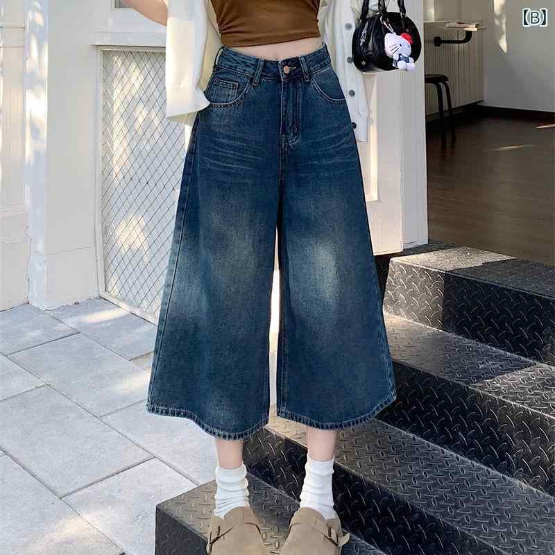 ショートパンツ レディース デニムパンツ ハーフパンツ ハイウエスト ワイドレッグ...