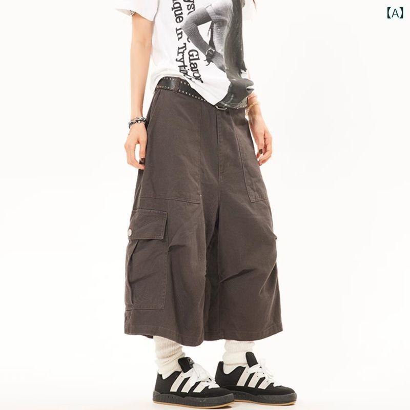 ショートパンツ レディース カーゴパンツ 七分丈 ワークパンツ ワイドシルエット コットン混素材 体型カバー ポケット付き 多機能 収納しやすい ゆったり フィット 膝下丈 カジュアル アウトドア