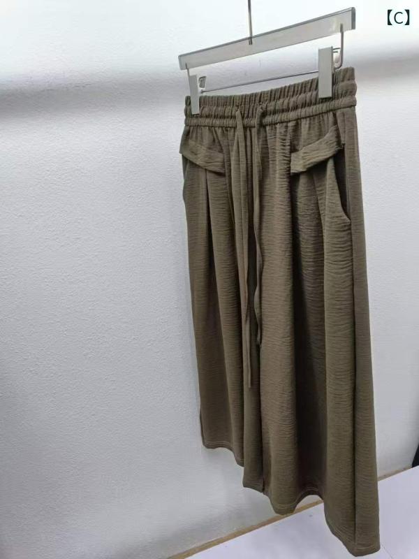 ガウチョパンツ レディース 七分丈 クロップドパンツ ワイドパンツ ハイウエスト ...