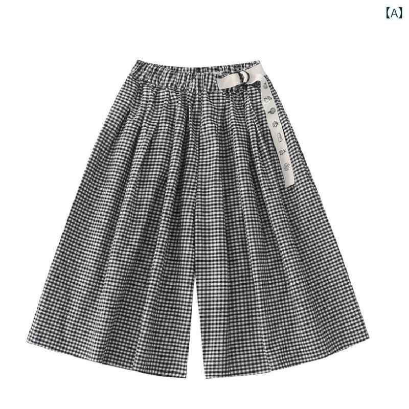 ワイドパンツ レディース チェック柄 ガウチョパンツ 七分丈 ウエストゴム クロッ...