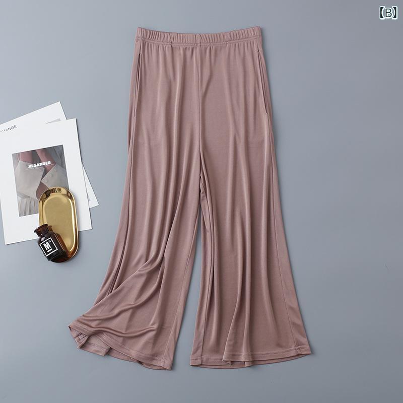 ワイドパンツ レディース シルク調 ワイドパンツ ボトムス ガウチョパンツ 七分丈 ...