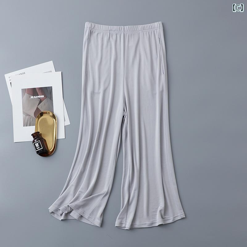 ワイドパンツ レディース シルク調 ワイドパンツ ボトムス ガウチョパンツ 七分丈 ...