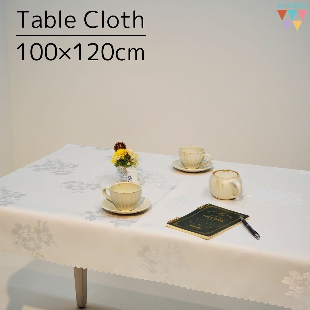 ＼よりお求めやすくなりました！1580円→1280円／【送料無料】 テーブルクロス 100×120cm　白 ゴールド アイボリー おしゃれ パーティー インテリア ブースクロス 展示会 花柄 サテン 薄手 光沢 生地 洗濯機OK 乾燥機OK