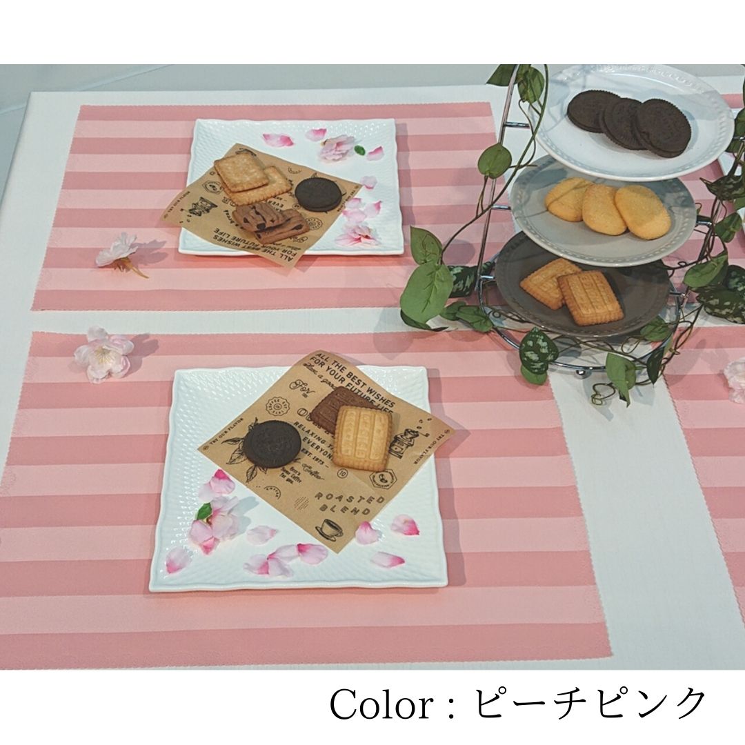 ランチョンマット ストライプ 春 桜 撥水加工 ランチマット 小学校 おしゃれ 女の子 おうちごはん おそとごはん おしゃピク ピクニック キャンプ カフェごはん カフェ レストラン 【ネコポスは10枚まで送料280円】 kbrww-10000808 ワールドワークス サンプル画像2