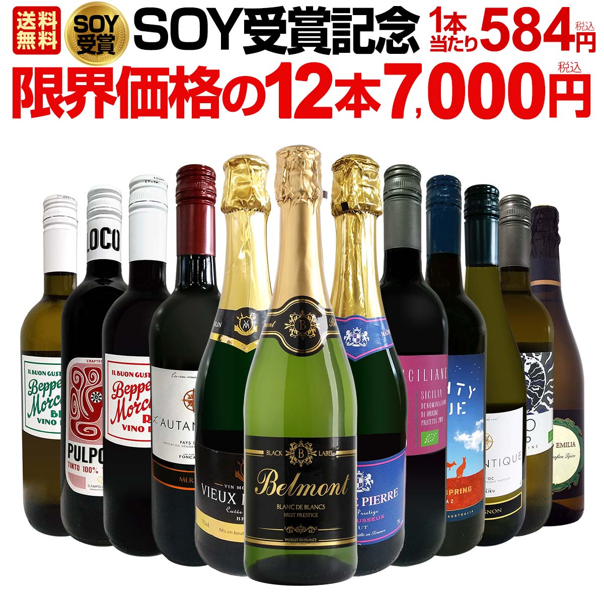 【送料無料】SOY受賞記念！1本あたり584円(税込)！当店厳選の旨安ワインだけ！圧倒的お得な限界価格の12本7,000円(税込)！