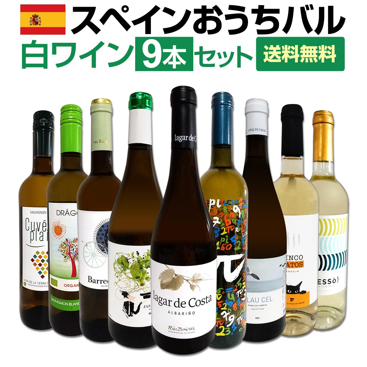 【送料無料】おうちタパスにピッタリ！スペイン各地の白飲み比べ！おうちバル白ワイン9本セット！