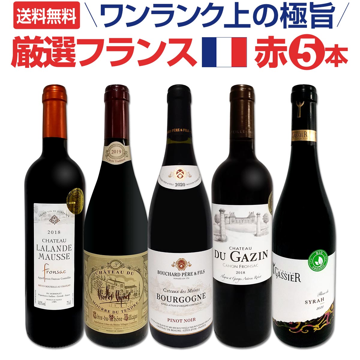 【送料無料】ワンランク上の厳選極旨フランス赤ワイン5本セット!!
