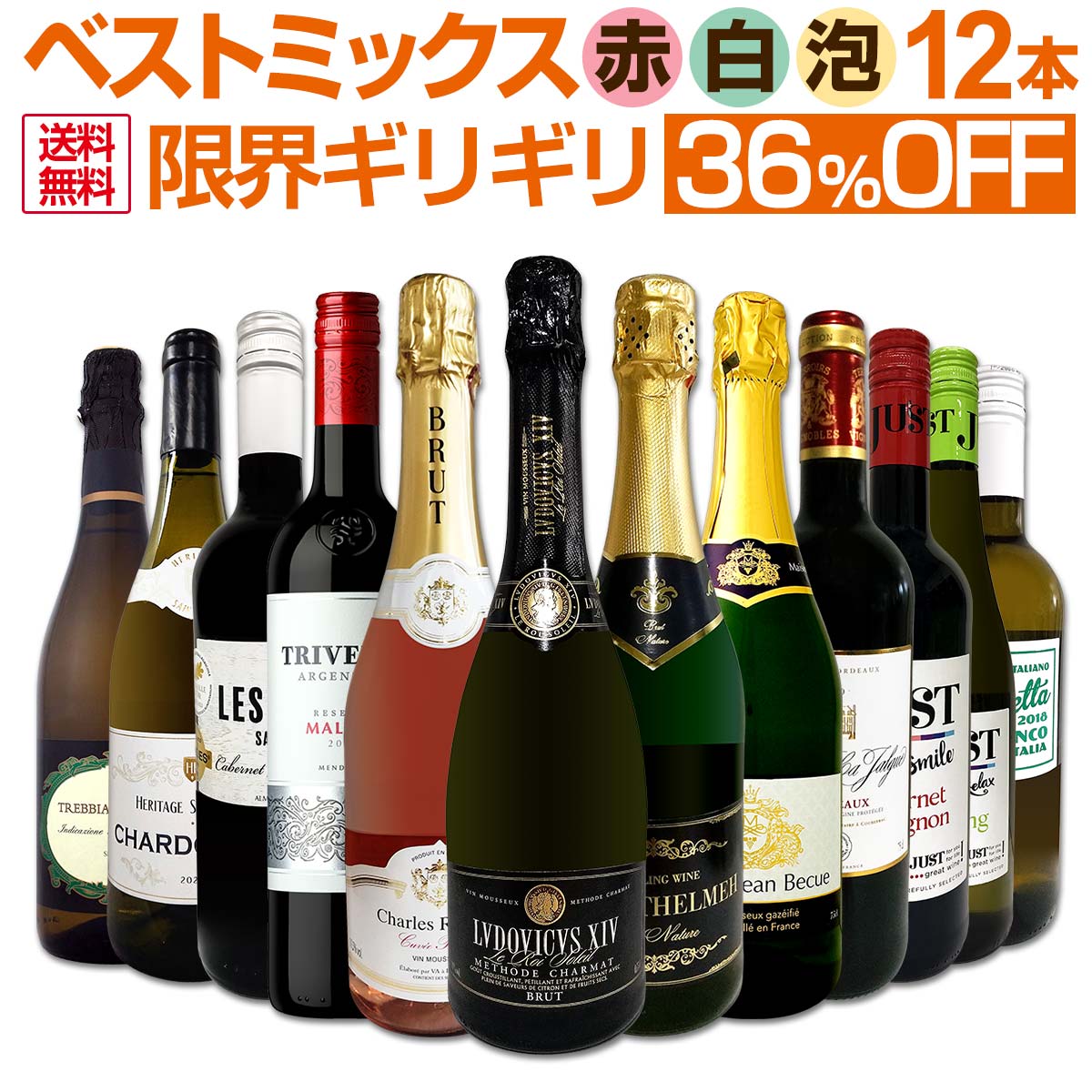 【送料無料】第55弾！この価格でこの内容は絶対オススメ！限界ギリギリまで良いワインを詰め込んだ超厳選のベストミックス赤白泡12本！