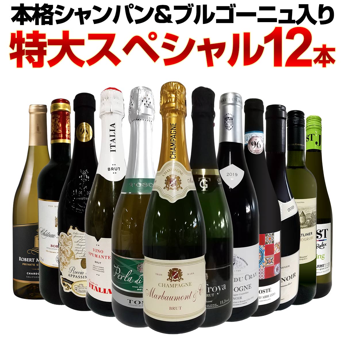 【送料無料】第43弾！本格シャンパン＆ブルゴーニュ入り！特大スペシャル12本セット！