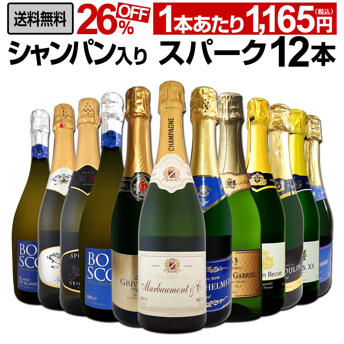 【送料無料】第46弾シャンパン入り！辛口スパークリングワイン12本セット！