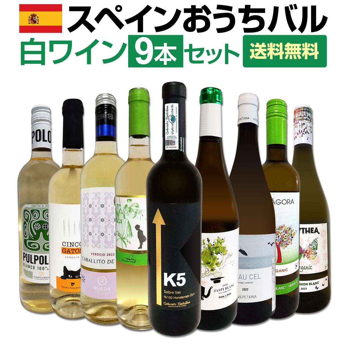 【送料無料】おうちタパスにピッタリ！スペイン各地の白飲み比べ！おうちバル白ワイン9本セット！