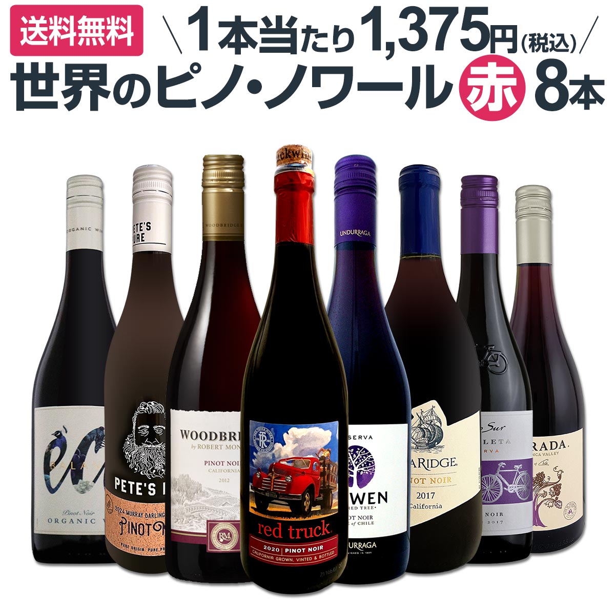 Rakuten - 【送料無料】ピノ・ノワール三昧8本セット!世界中のピノ・ノワール赤ワインだけをセレクト フランス ラングドック カリフォルニア チリ 新世界 飲み比べ 8本 11000円 1本あたり1375円 コスパ 繊細 優雅 余韻 デイリーワイン 家飲み パーティー ギフト セット 詰め合わせ