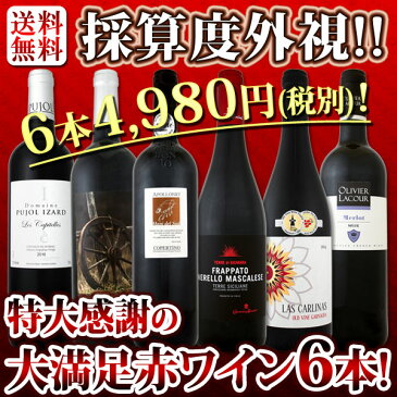 【送料無料】第107弾!採算度外視の謝恩企画!当店厳選!特大感謝の大満足赤ワイン6本セット