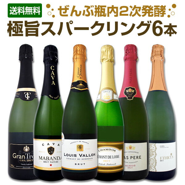 【送料無料】ぜんぶ瓶内2次発酵のシャンパン製法！クレマン＆カバ極旨至福スパークリング6本！