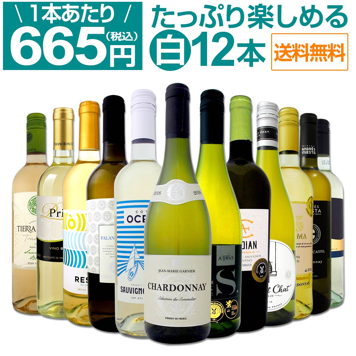 【送料無料】1本あたり665円(税別)!!採算度外視の大感謝!厳選白ワイン12本セット