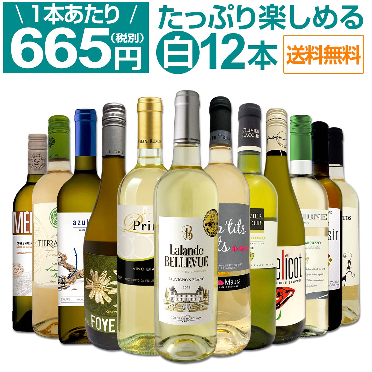 【送料無料】1本あたり665円(税別)!!採算度外視の大感謝!厳選白ワイン12本セット