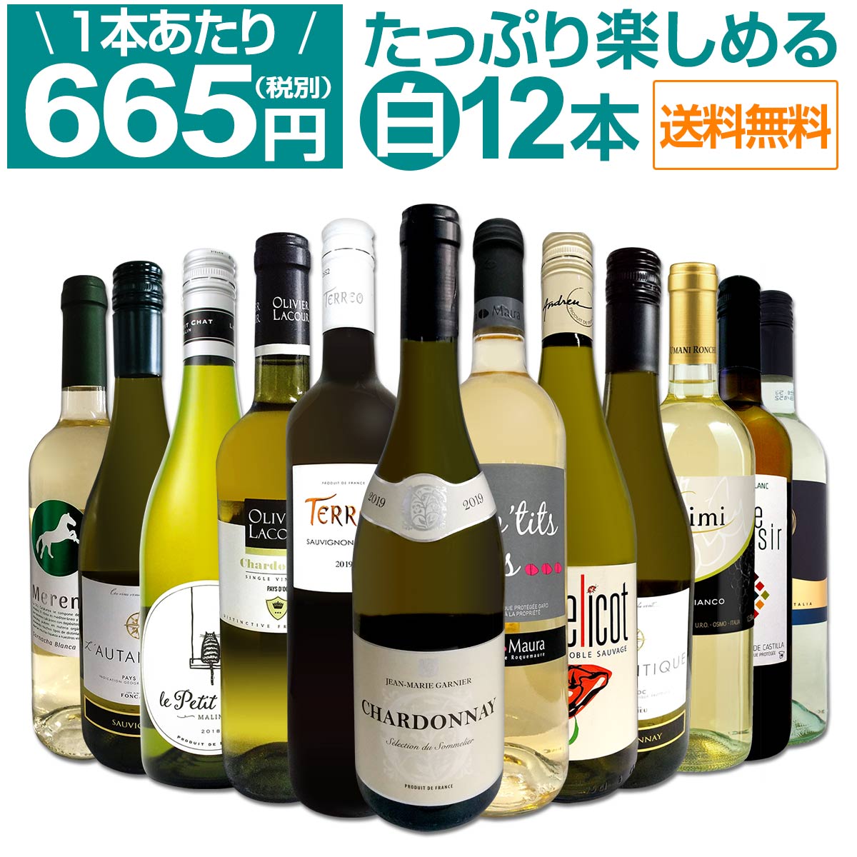 【送料無料】1本あたり665円(税別)!!採算度外視の大感謝!厳選白ワイン12本セット