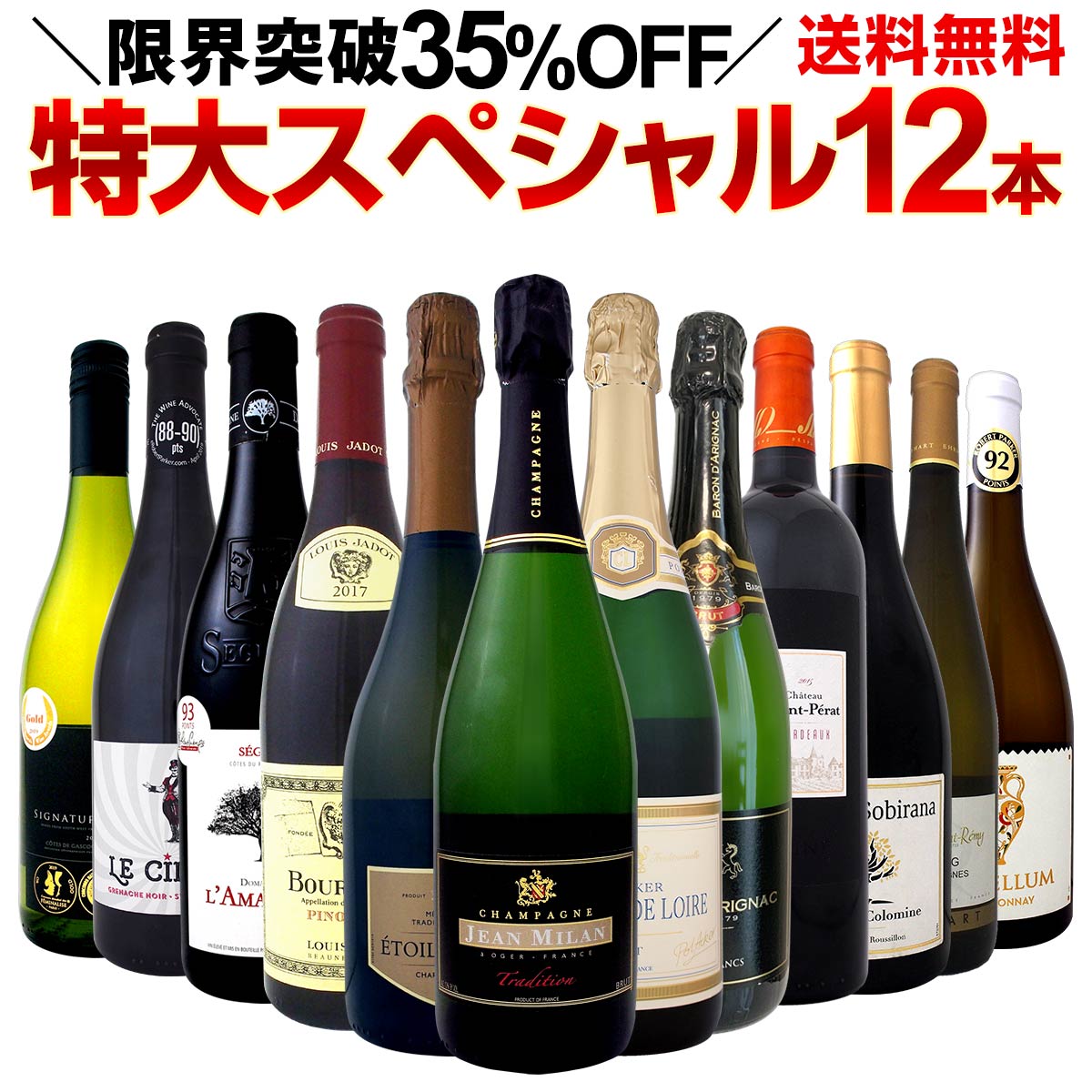 【送料無料】本格シャンパン＆ブルゴーニュ入り！特大スペシャル12本セット！ ワイン ワインセット セット 赤ワインセット 赤ワイン 赤 白ワインセット 白ワイン 白 スパークリングワイン スパークリングワインセット飲み比べ 送料無料 ギフト プレゼント 辛口 750ml