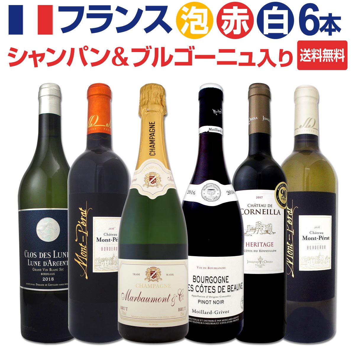 【送料無料】シャンパン＆ブルゴーニュ入り！フランス銘酒セレクション！王道なる極旨フランスワインを存分を堪能する上級赤白泡6本！