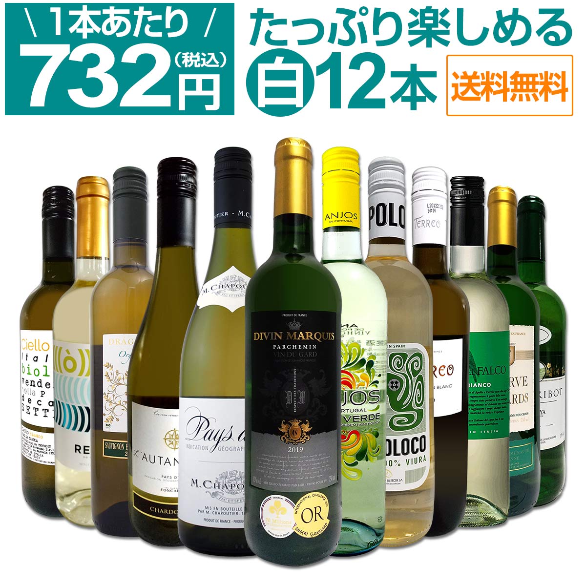 【送料無料】第23弾!！1本あたり732円(税込)!!採算度外視の大感謝!厳選白ワイン12本セット