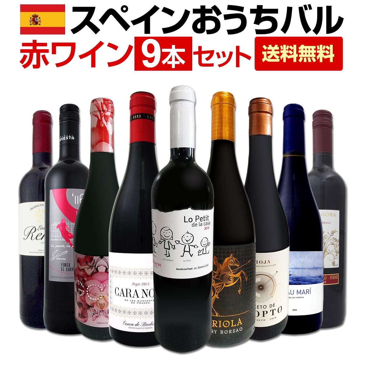 【送料無料】おうちタパスにピッタリ！スペイン各地の赤飲み比べ！おうちバル赤ワイン9本セット！