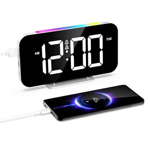 AMIR デジタルLED時計 目覚まし時計 置き時計 卓上時計 電子時計 10色RGBダイナミックライト 調節可能な明るさ USB＆Type-C充電ポー