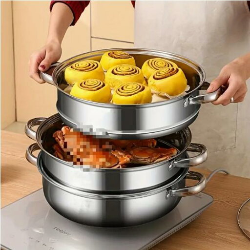 大容量ダブル構造ステンレススチール蒸し器セット、ガラス蓋付き - 一体型、厚手デザインでレストラン品質の料理 - 自宅料理愛好家向け - ギフトに最適 大容量ダブル構造ステンレススチール蒸し器セット、ガラス蓋付き - 一体型、厚手デザインでレストラン品質の料理 - 自宅料理愛好家向け - ギフトに最適